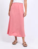 Luciana Skirt - Rose Pink-Foxwood-Easy, effortless, and endlessly versatile. Crafted in a soft blend of Lyocell and Linen, this midi skirt features a flattering bias cut that drapes beautifully. The elastic waistband offers all-day comfort, while the simple silhouette makes it perfect for dressing up or down. Pair with a tee and sneakers for everyday ease, or style with a knit and slides for a polished look. Elastic waist Bias cut Midi length 85% Lyocell, 15% Linen Our model is 176cm and wears Size 10-Pash 
