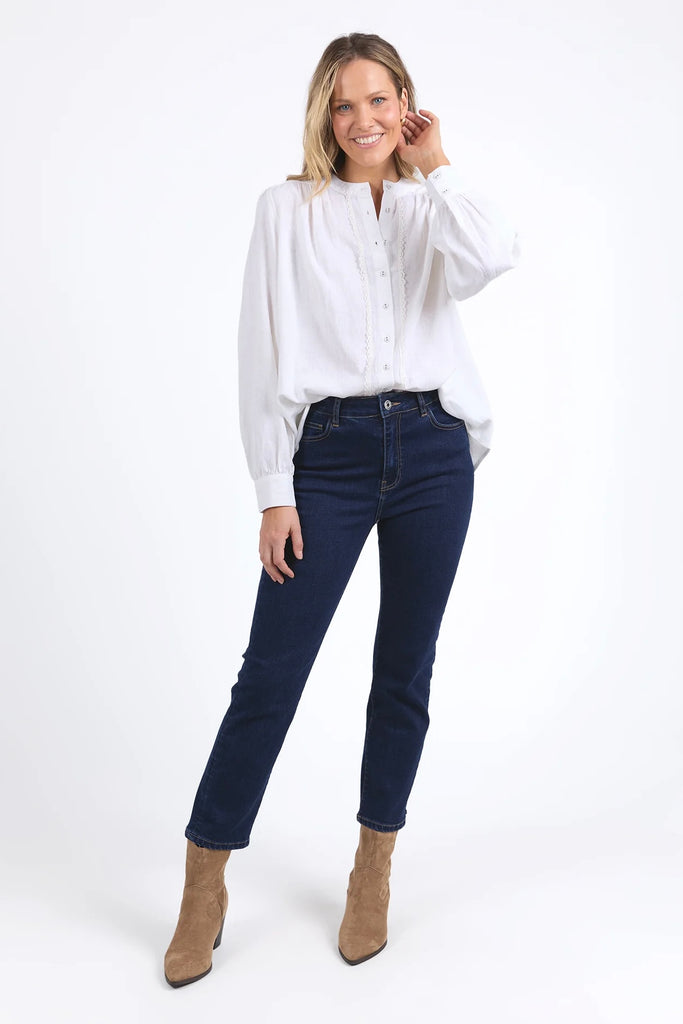 Lucille Blouse - Marshmallow-Elm-Look pretty as a picture in the new Lucille Blouse. This long sleeve linen blend shirt features a pretty front placket, button cuffs and around collar making it easy to layer. Long Sleeve Button through Linen blend Linen Viscose-Pash + Evolve