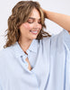 Luna Shirt - Dusk Blue & White Stripe-Elm-The luna shirt features button through, yarn dye stripe, and loose fit. Style it your way for an effortless look that works for any day of the week. Button through Yarn Dye stripe Loose fit Viscos Model is 171cm and wears Size 10-Pash + Evolve