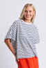 Luna Short Sleeve Tee - White/Navy Stripe-Elm-The Luna Short Sleeve Tee combines timeless yarn-dyed stripes with an effortlessly oversized silhouette. Crafted from premium Australian cotton with batwing sleeves, it's an elevated everyday tee you'll reach for again and again. Yarn dyed stripe Batwing sleeve Australian cotton Oversized fit 100% Australian Cotton Jersey The Model is 173cm and is wearing a size 10-Pash + Evolve