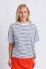 Luna Short Sleeve Tee - White/Navy Stripe-Elm-The Luna Short Sleeve Tee combines timeless yarn-dyed stripes with an effortlessly oversized silhouette. Crafted from premium Australian cotton with batwing sleeves, it's an elevated everyday tee you'll reach for again and again. Yarn dyed stripe Batwing sleeve Australian cotton Oversized fit 100% Australian Cotton Jersey The Model is 173cm and is wearing a size 10-Pash + Evolve