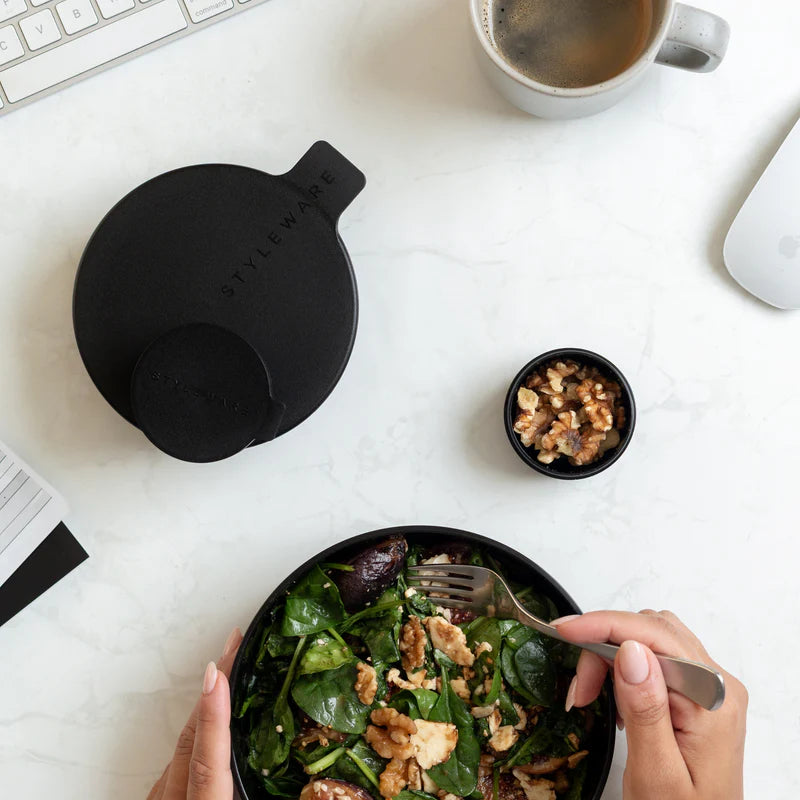 Lunch set - midnight-STYLEWARE-Wait. Styleware’s most versatile pair of bowls PLUS two minis for your favourite little dips ‘n’ dressings on the side? Lunch is officially sorted — and has never looked so stylish. Contains: NESTING BOWLS SMALL 1.0L AND X-SMALL 0.35L, MINIS SET OF 2 | 60ML ⏤ Snap-tight (perfect for wet foods, take care with liquids) ⏤ Timeless Style ⏤ Microwave, dishwasher, fridge + freezer friendly ⏤ BPA/Phthalate free ⏤ Nesting Storage ⏤ Designed in Australia, Nesting Bowls Made in Australi