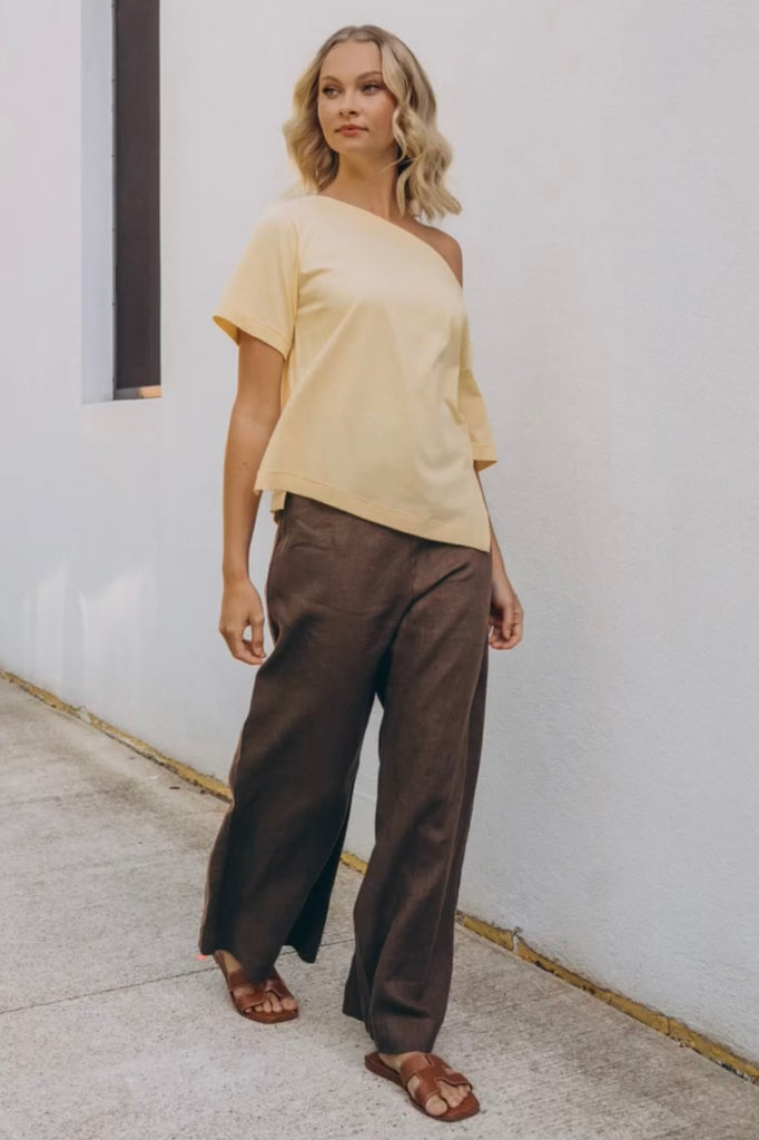 Maddie tee - butter-Pash + Evolve-*Cropped length *Asymmetrical hemline *Side splits *100% Cotton-Pash + Evolve