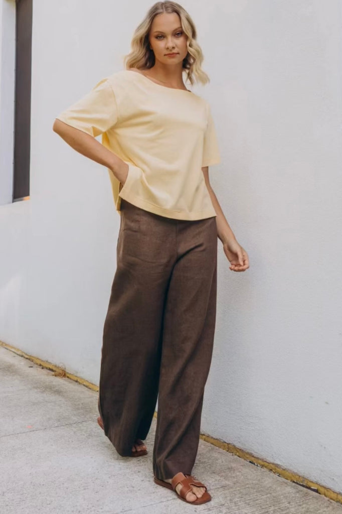 Maddie tee - butter-Pash + Evolve-*Cropped length *Asymmetrical hemline *Side splits *100% Cotton-Pash + Evolve