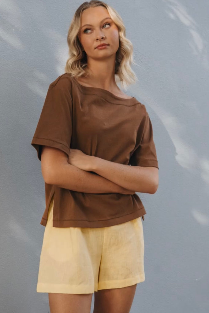Maddie tee - chocolate-Pash + Evolve-*Cropped length *Asymmetrical hemline *Side splits *100% Cotton-Pash + Evolve