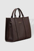 Manhattan Tote Bag - Chocolate-Louenhide-The Louenhide Manhattan Chocolate Tote Bag is a minimalist style work bag in a range of classic and statement colourways. With beautiful top stitched exterior trims and statement handles, this functional bag has ample interior space for all your office essentials. Easily take this tote bag from day to night with the smart polyurethane vegan exterior matched with the colourful contrast nylon lining, this mid-sized tote is great for work or play. This versatile style c