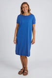 Margot Knit Dress - Blue-Foxwood-A dress you're going to live in! The Margot Knit Dress is a lightweight 100% cotton knit dress that features flattering dropped shoulder detail and a fun raw edge. The mini slits in the bottom make it comfort + for either work or play. Drop shoulder Round neckline Side hem splits 100% Cotton Our model is 176cm tall and wears size 8-10-Pash + Evolve