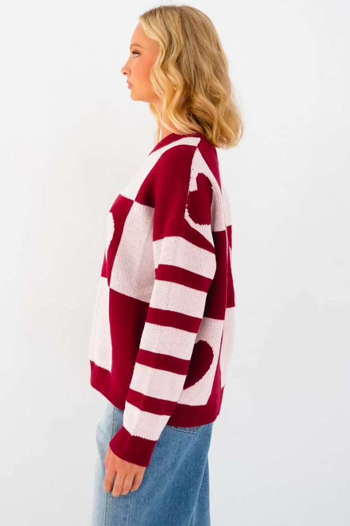 Marley knit jumper - pink/red-Pash + Evolve-This knit jumper will be a super cute addition to your wardrobe! Simply pair with jeans or a denim skirt for an effortless outfit. *100% Acrylic-Pash + Evolve