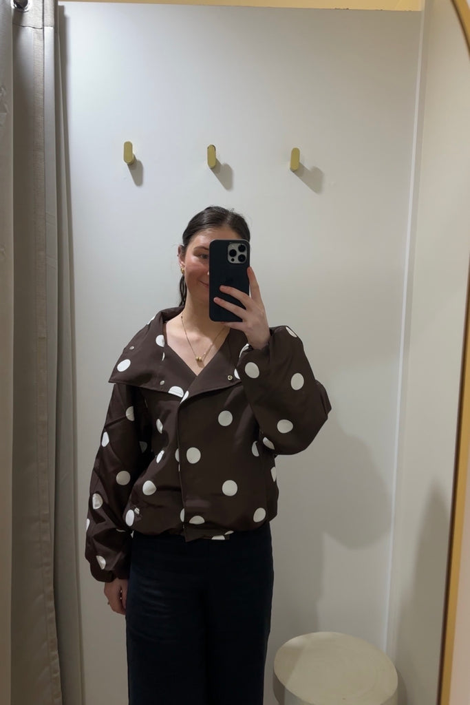 Marley polka dot jacket - brown/white-Pash + Evolve-*Funnel neck *Pockets *Press stud down front *Brown/white *Fully lined *100% Polyester-Pash + Evolve