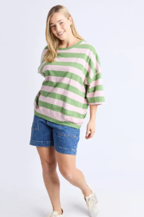 Mazie block stripe - pink/green-Elm-The Mazie Sweat is the ideal blend of style and versatility. This oversized fit and 3/4 length sleeves allow plenty of room for movement. Made with a gorgeous lightweight Cotton fabric to make it ideal for layering. Best selling style Relaxed fit 3/4 length sleeves Pockets at the waistband 100% Cotton-Pash + Evolve
