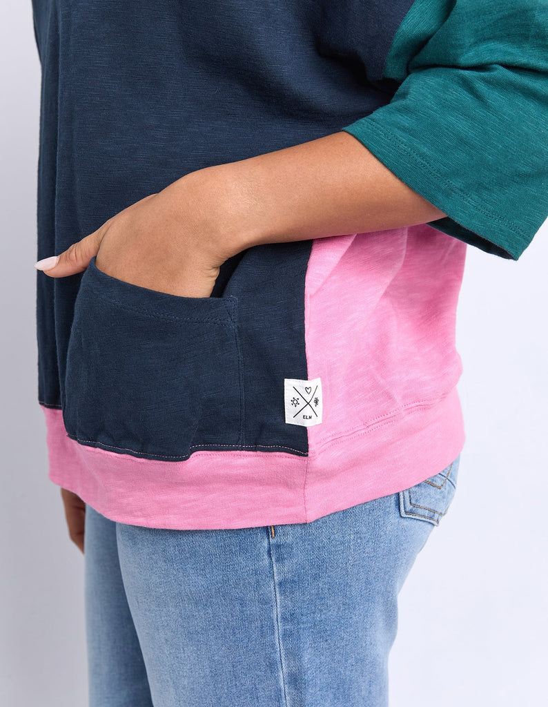 Mazie sweat - teal/navy/quartz-Elm-The Mazie Sweat Is The Ideal Blend Of Style And Versatility. This Oversized Fit And ¾ Length Sleeves Allow Plenty Of Room For Movement, And The Gorgeous Lightweight Cotton Fabric Make It Ideal For Layering. Best Selling Style Relaxed fit with 3/4 Length Sleeves Waistband and pockets 100% Cotton Model is wearing a size 10-Pash + Evolve