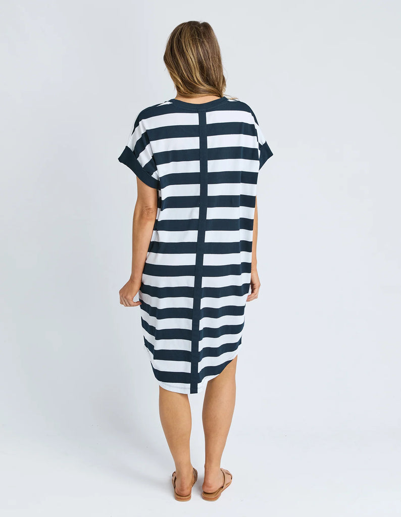 Mckinley dress - navy/white-Elm-A tee dress but make it stunning! The McKinley Dress in a gorgeous yarn dyed stripe features a back placket for that extra bit of special. Yarn dye stripe Placket detail - back Extended sleeve feature Cotton Jersey-Pash + Evolve