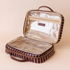 Merlot Pinstripe Cosmetic Bag-Fox & Fallow-The bag of your dreams is here! With so many bonus features, you’ll be wondering where they’ve been all your life. The miracle pop out bag everyone’s been talking about. The ingenious removable clear bag is the true MVP here: it pops out of the main bag and it’s perfect for all your makeup & skincare essentials so you can find them easily through the clear plastic sides. Take it out and use it for your daily makeup & skincare routine or separately at airport secur