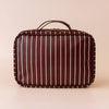 Merlot Pinstripe Cosmetic Bag-Fox & Fallow-The bag of your dreams is here! With so many bonus features, you’ll be wondering where they’ve been all your life. The miracle pop out bag everyone’s been talking about. The ingenious removable clear bag is the true MVP here: it pops out of the main bag and it’s perfect for all your makeup & skincare essentials so you can find them easily through the clear plastic sides. Take it out and use it for your daily makeup & skincare routine or separately at airport secur