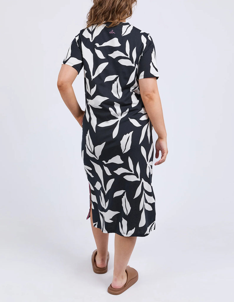 Mimosa Tee Dress - Black Print-Elm-Fresh and bold this exclusive Mimosa Print has been designed by our in-house Elm designers and complements the new Mimosa Tee Dress beautifully. The print takes the effortless comfort of a tee dress and makes it a stylish must-have. Exclusive Elm print Slide Splits Regular Tshirt dress fit Organic Cotton Jersey Model is 171cm and wears Size 10-Pash + Evolve