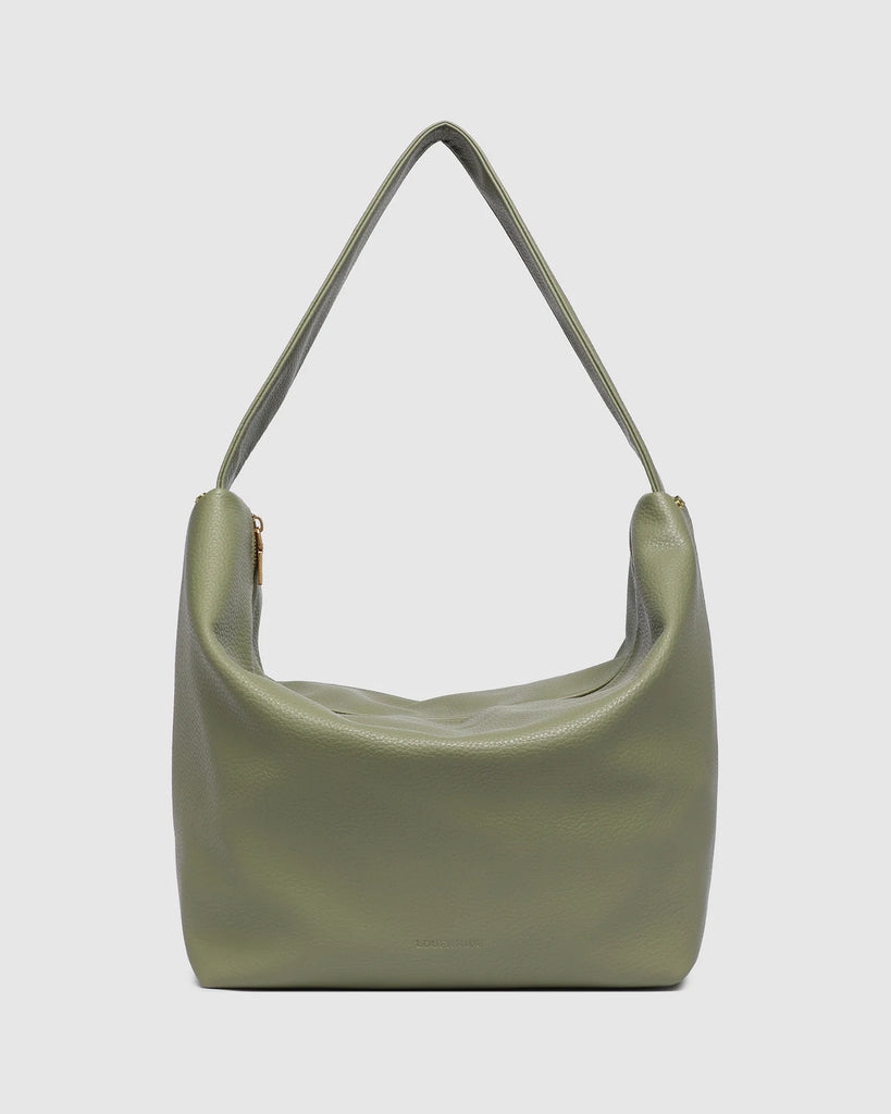 Morgan shoulder bag - sage-Louenhide-The Louenhide Morgan Sage Shoulder Bag brings a bold sense of ease to your everyday. With its slouchy, oversized silhouette and subtle studded detailing, this hobo shoulder bag makes a statement without trying too hard. Designed for the throw-and-go days, its laid-back shape pairs perfectly with lived-in denim, soft layers, and easy flowy dresses. Slung over your shoulder, the Morgan Sage Shoulder Bag delivers effortless wearability and a softly structured finish that fe