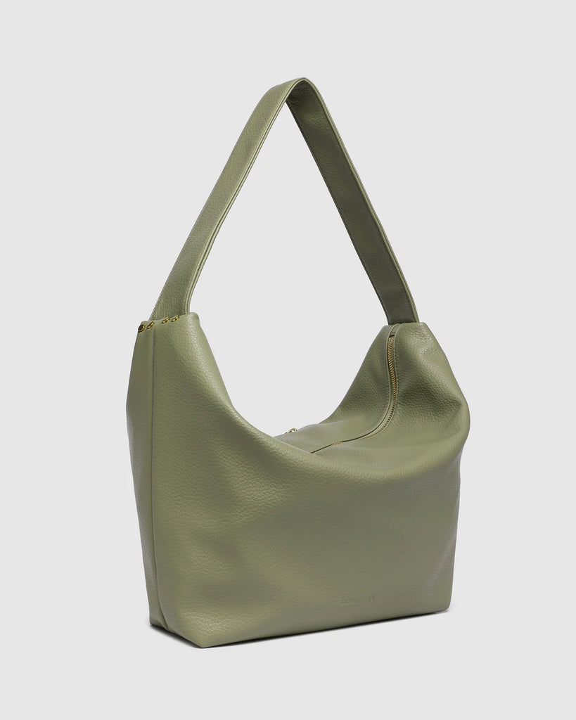 Morgan shoulder bag - sage-Louenhide-The Louenhide Morgan Sage Shoulder Bag brings a bold sense of ease to your everyday. With its slouchy, oversized silhouette and subtle studded detailing, this hobo shoulder bag makes a statement without trying too hard. Designed for the throw-and-go days, its laid-back shape pairs perfectly with lived-in denim, soft layers, and easy flowy dresses. Slung over your shoulder, the Morgan Sage Shoulder Bag delivers effortless wearability and a softly structured finish that fe