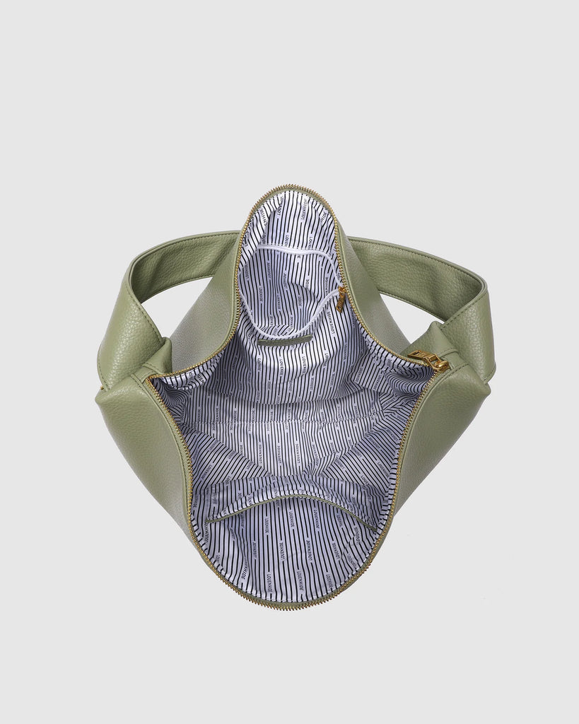 Morgan shoulder bag - sage-Louenhide-The Louenhide Morgan Sage Shoulder Bag brings a bold sense of ease to your everyday. With its slouchy, oversized silhouette and subtle studded detailing, this hobo shoulder bag makes a statement without trying too hard. Designed for the throw-and-go days, its laid-back shape pairs perfectly with lived-in denim, soft layers, and easy flowy dresses. Slung over your shoulder, the Morgan Sage Shoulder Bag delivers effortless wearability and a softly structured finish that fe