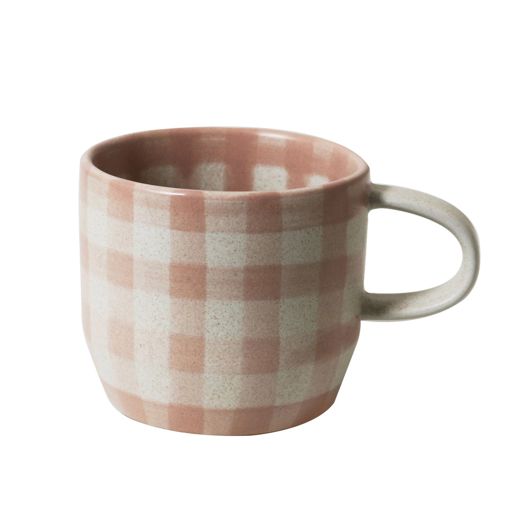 Mug Single - soft terracotta check-Robert gordon-Hand-painted tartan, stripes, and gingham checks both inside and out make these mugs truly charming. We truly think they are the Cat’s Pyjamas. Available in 5 unique designs. Beautiful designs delicately hand painted inside and out. 350ml Capacity Microwave and Dishwasher safe Made from high fired stoneware-Pash + Evolve