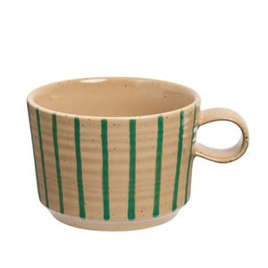 Mug in olive-Robert gordon-This elegant Mug in Olive from the Archive collection draws inspiration from simple, classic designs. Clean cylindrical forms are paired with fine vertical lines in soft, earthy tones, creating a quiet rhythm perfect for your morning coffee or afternoon tea ritual. Made from high-fired stoneware Hand-brushed design Microwave and dishwasher safe Capacity: 260ml Designed in Australia-Pash + Evolve