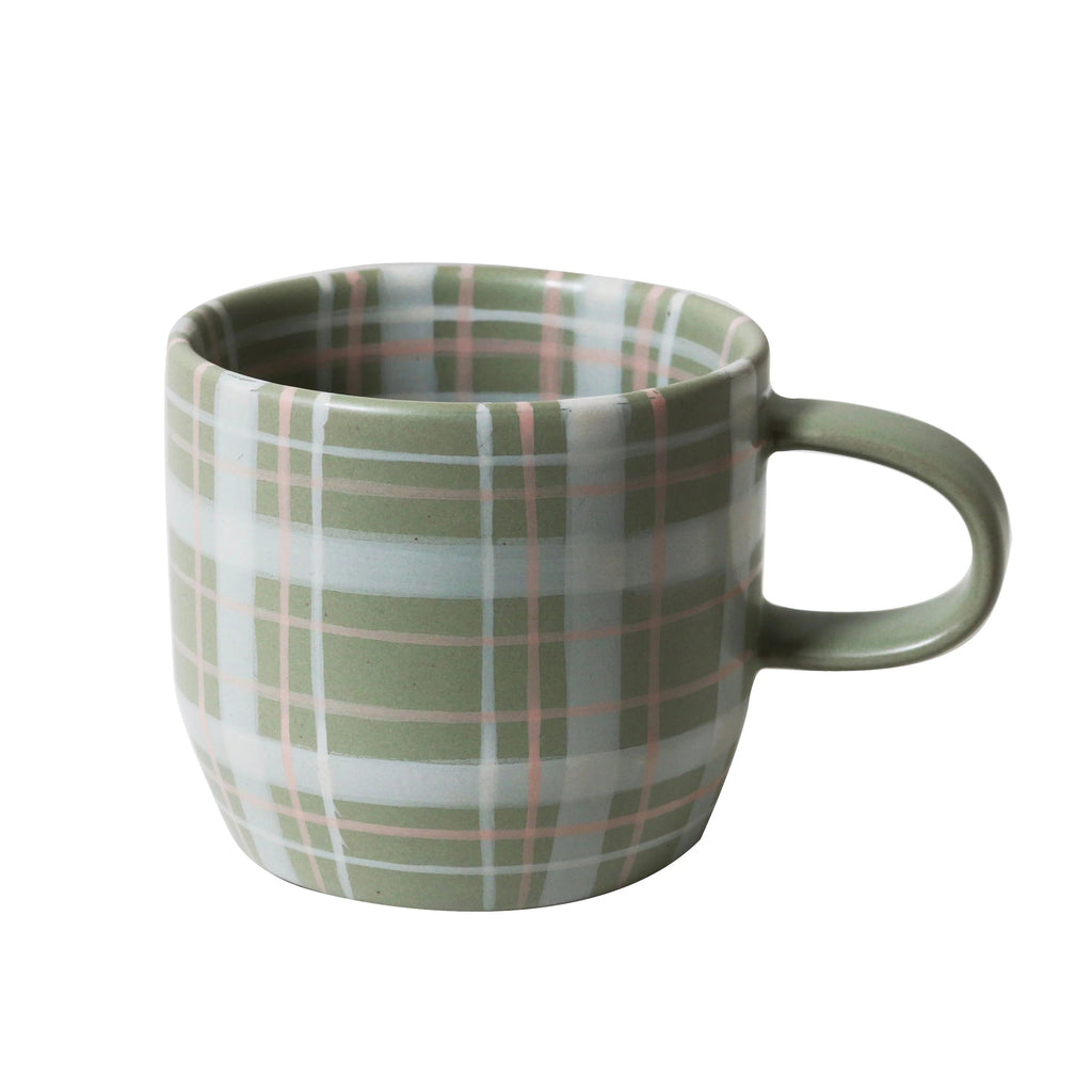 Mug single - sage & blush check-Robert gordon-Hand-painted tartan, stripes, and gingham checks both inside and out make these mugs truly charming. We truly think they are the Cat’s Pyjamas. Beautiful designs delicately hand painted inside and out. 350ml Capacity Microwave and Dishwasher safe Made from high fired stoneware-Pash + Evolve