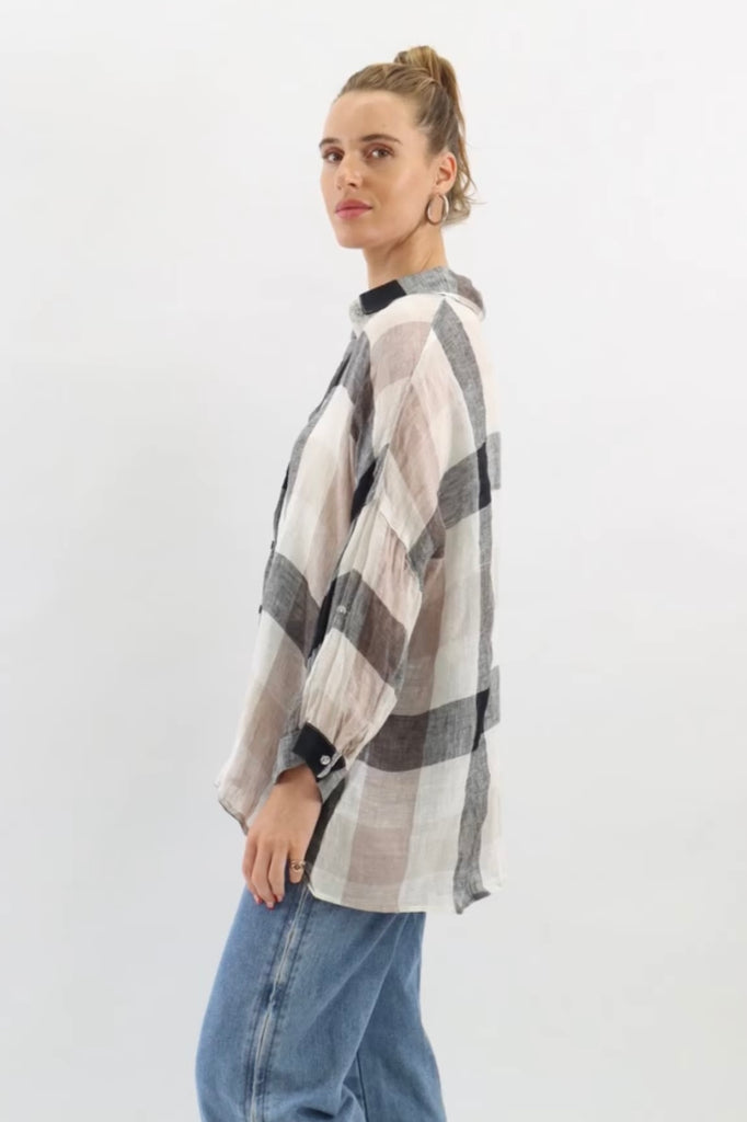 Myer linen shirt - black check-Pash + Evolve-*Black check *Long sleeve *Collar *Button down front *100% Linen-Pash + Evolve