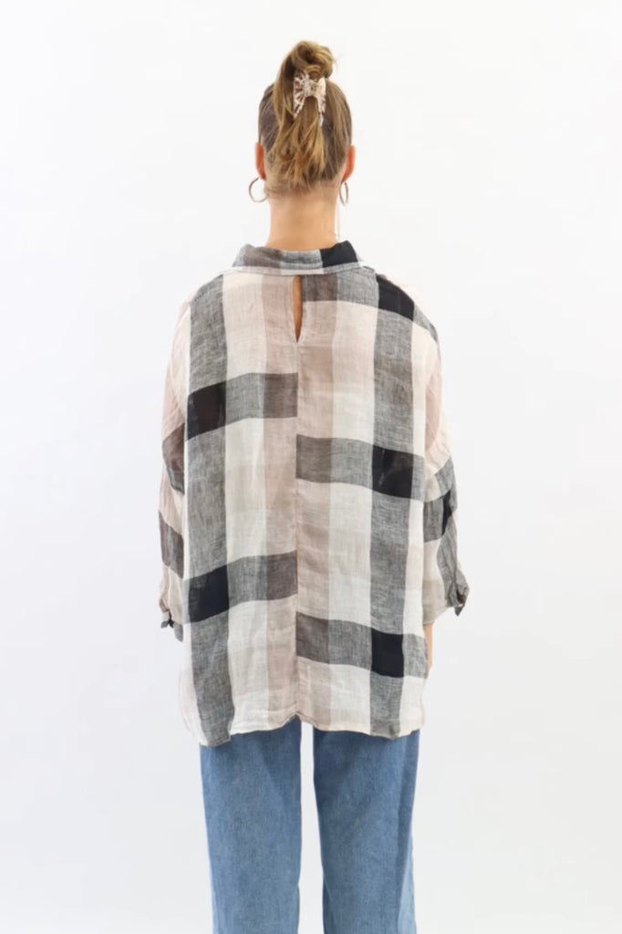 Myer linen shirt - black check-Pash + Evolve-*Black check *Long sleeve *Collar *Button down front *100% Linen-Pash + Evolve