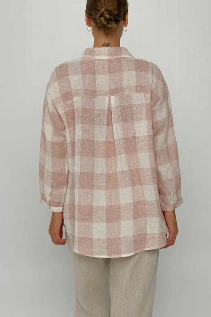 Myer linen shirt -check rust-Pash + Evolve-*100% Linen-Pash + Evolve