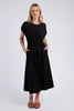 Nelle Midi Dress - Black-Elm-You will love wearing this new Fundamental dress from Elm. Constructed from gorgeous 100% Australian cotton jersey, the Nelle dress features an elastic waist, a-line skirt and slightly cropped gathered sleeve for extra style without compromising on the comfort. Australian Cotton Jersey Elastic waist Gathering along shoulders-Pash + Evolve