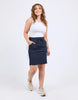 Nico Fleece Skirt - Dark Sapphire-Elm-A cute little skirt that brings comfort in spades! Featuring a contrast colour side seam panel and pockets to hold your goodies, this skirt is so easy to style and wear on-the-go. Contrast colour side seam panels Pockets Elastic waist with drawcord French Terry Cotton Elastane Model is 171cm and wears Size 10-Pash + Evolve
