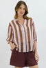 Nikola shirt - Blush/Chocolate-Pash + Evolve-Nikola is always on Demand, in fact you will want to own her in every colour. This top is super easy to wear, and the most flattering fit on. Easily dress her up or down. * Button up front & back *Short sleeves *Blush/Chocolate * hi-low hemline * 100% Linen-Pash + Evolve