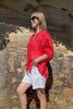 Nikola shirt - Cherry Red-Pash + Evolve-Nikola is always on Demand, in fact you will want to own her in every colour. This top is super easy to wear, and the most flattering fit on. Easily dress her up or down. * Button up front & back * Short sleeves * hi-low hemline * 100% Linen-Pash + Evolve