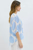 Nikola shirt - ice blue spot-Pash + Evolve-Our best selling Nikola shirt, now in spots! This top is super easy to wear, and the most flattering fit on. Easily dress her up or down. * Button up front & back * Short sleeves * hi-low hemline * 100% Linen-Pash + Evolve