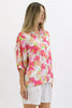 Nikola shirt - pink floral-Pash + Evolve-* Button up front & back * Short sleeves * hi-low hemline * 100% Linen-Pash + Evolve