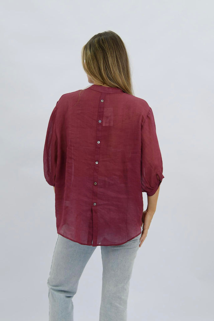 Nikola shirt - rosewood-Pash + Evolve-Our best selling Nikola shirt!! This top is super easy to wear, and the most flattering fit on. Easily dress her up or down. * Button up front & back *Short sleeves * hi-low hemline * 100% Linen-Pash + Evolve
