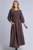 Nora shirred dress - chocolate-Elm-The Nora Shirred Dress is an easy throw-on style that balances comfort with a polished, everyday feel. Finished with trending brown colour way, elasticated bust, elastic cuff, it's designed to feel as good as it looks. Crafted from a breathable linen-viscose blend, it delivers comfortable wear and easy versatility. Style it with boots and a cosy outer layer when the weather cools, or keep it simple with sneakers for an easy one-and-done outfit. *Elasticated bust *Elastic 