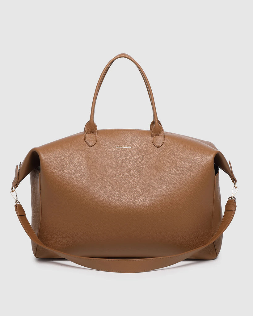 Ohio Overnight Bag - Nutmeg-Louenhide-The Ohio Nutmeg Overnight Bag is a sleek, unisex style designed for weekends away, business trips, and short getaways. A refined take on the vegan leather overnight bag, she balances functionality with effortless polish. Crafted from smooth vegan leather, her compact rectangular silhouette is perfectly sized to fit in overhead compartments, while offering a spacious interior for all your travel essentials. In a timeless tone, Ohio Nutmeg also doubles as a brown weekend