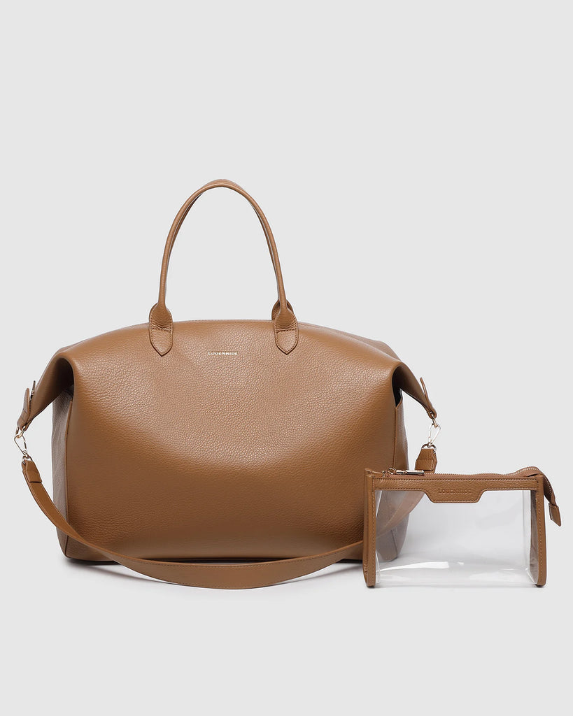 Ohio Overnight Bag - Nutmeg-Louenhide-The Ohio Nutmeg Overnight Bag is a sleek, unisex style designed for weekends away, business trips, and short getaways. A refined take on the vegan leather overnight bag, she balances functionality with effortless polish. Crafted from smooth vegan leather, her compact rectangular silhouette is perfectly sized to fit in overhead compartments, while offering a spacious interior for all your travel essentials. In a timeless tone, Ohio Nutmeg also doubles as a brown weekend