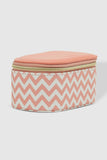 Olive Jewellery Box - Chevron Peach-Louenhide-The Louenhide Olive Chevron Peach Jewellery Box is a sweet oblong accessories box perfect for travel or everyday use. Keep your jewellery safe and secure in Olive Chevron Peach's separate compartments, elasticated pocket, and ring rolls. This affordable jewellery case is versatile and will fit comfortably in your handbag for on-the-go styling! Internal Features 2 Ring Rolls, Elastic Slip Pocket, 2 Compartments Internal Lining Faux Suede Pink 100% Lining Closure 
