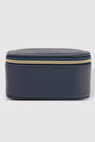 Olive Jewellery Box - Navy-Louenhide-The Louenhide Olive Navy Jewellery Box is a sweet oblong accessories box perfect for travel or everyday use. Keep your jewellery safe and secure in Olive Navy's separate compartments, elasticated pocket, and ring rolls. This affordable jewellery case is versatile and will fit comfortably in your handbag for on-the-go styling! Internal Features 2 Ring Rolls, Elastic Slip Pocket, 2 Compartments Internal Lining Faux Suede Nude 100% Lining Closure Secure Zip Body Material Po
