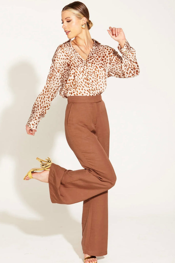 One And Only High Waisted Wide Leg Flared Pant - Mocha Brown-FATE + BECKER-Embrace the allure of singular style with our One And Only High Waisted Flared Pant a relaxed fit masterpiece. The high-waisted silhouette complements your curves, flowing seamlessly into wide legs for a touch of timeless elegance. With a fixed front, these pants capture the essence of singular sophistication. Elevate your wardrobe with this one-of-a-kind piece, where every detail is tailored for elevated comfort and style. -Relaxed 