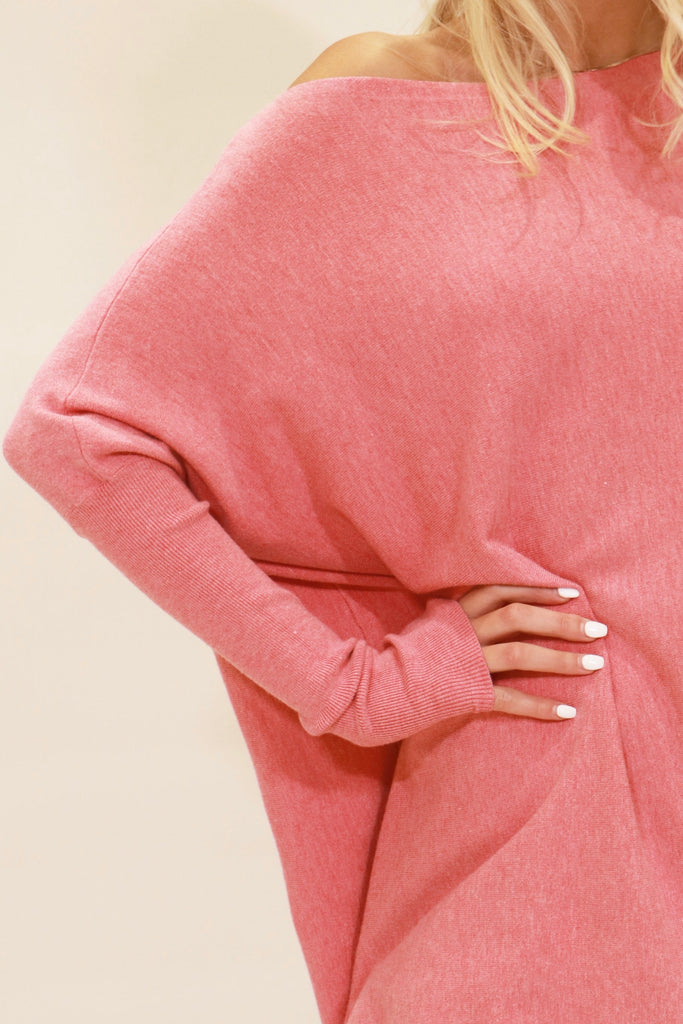 Oversized lounge knit - guava-Pash + Evolve-The softest knit you will wear this winter is our oversized lounge knit . Featuring an oversized fit and can be worn off the shoulder, tied to the side or even half tucked in. This jumper will become one of your favourites. Simply pair this super versatile top with your favourite jeans and shoes. *Ribbed sleeves *Super soft & stretchy material *Oversized fit *Super versatile *100% Cotton Size guide - please note this top is an oversized fit S/M - Fits size 8-12 M/