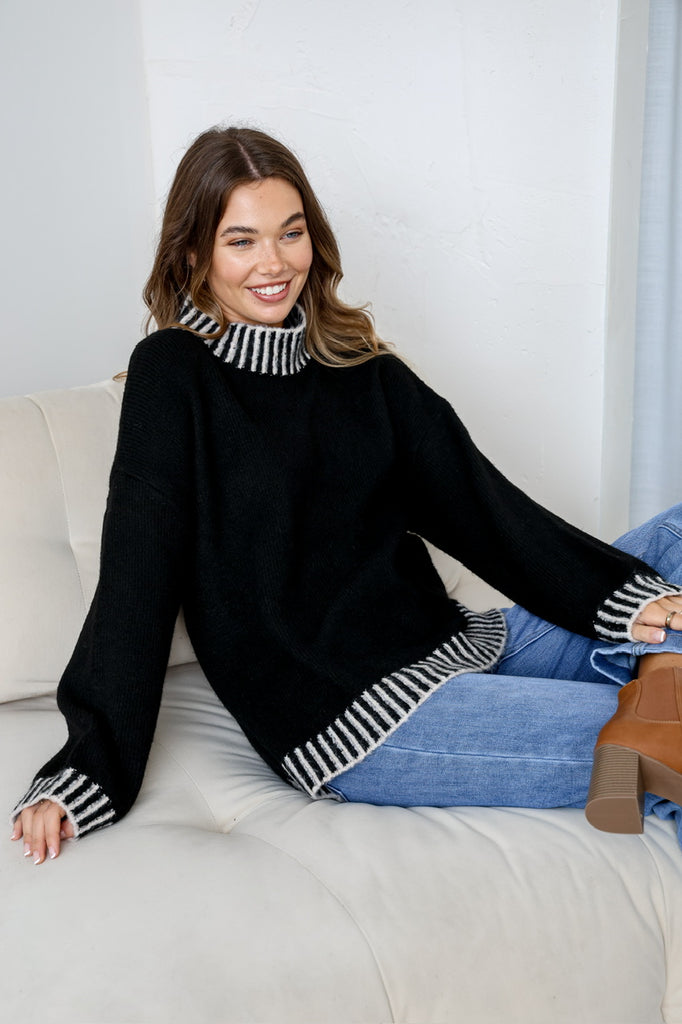 Paige knit - black-Pash + Evolve-*Contrast blanket stitching *Long sleeve *High neck *65% Acrylic, 35% Wool-Pash + Evolve