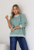 Paige knit - sage-Pash + Evolve-*Contrast blanket stitching *Long sleeve *high neck *65% Acrylic, 35% Wool-Pash + Evolve