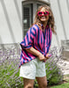 Palermo Stripe Shirt - pink/blue-Elm-Our new favourite shirt! featuring a classic button through front this is the ideal shirt to wear open atop your shorts or swimwear, or button up and tuck in for a stylish put together look. Collar with buttons to waist Yarn dye stripe Midi length Linen Viscose Model is 171cm and wears Size 10-Pash + Evolve