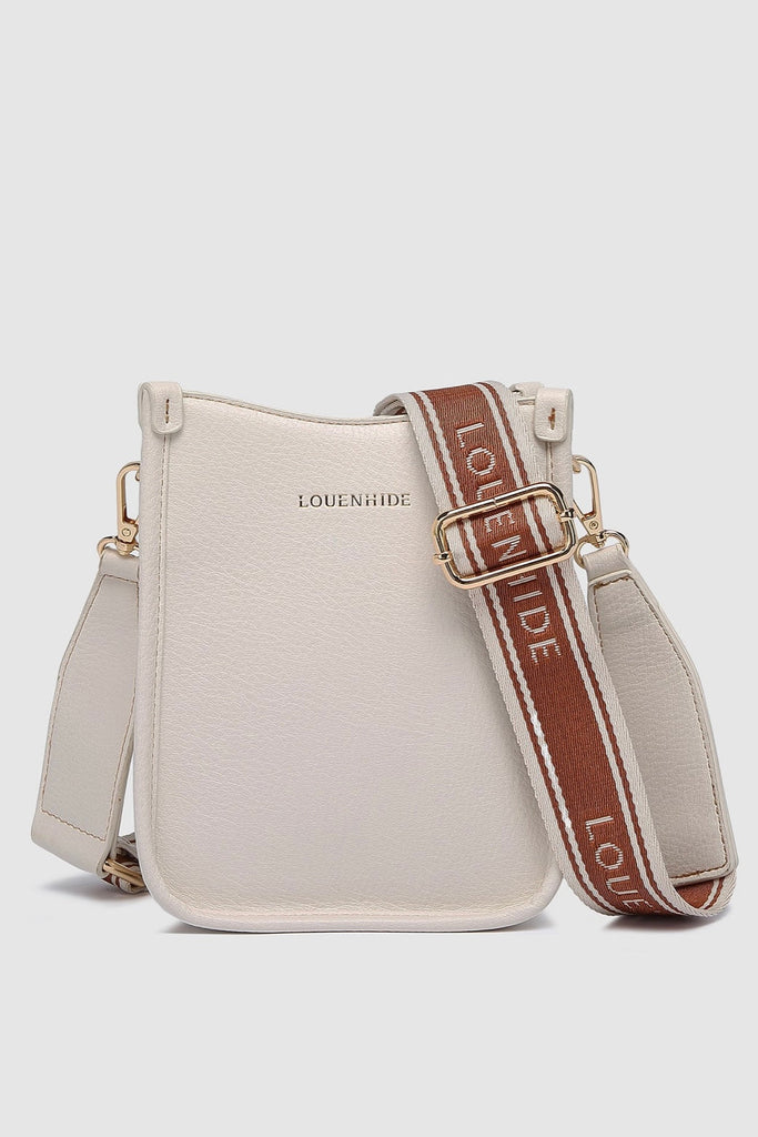 Parker Logo Phone Bag - Vanilla-Louenhide-The Louenhide Parker Vanilla Logo Phone Bag effortlessly combines an elevated aesthetic with everyday functionality. Whether you're heading to the office, running errands or meeting friends for coffee, this mini crossbody bag will be your new go-to. Parker Vanilla features an on-trend and modern silhouette, enhanced by the contrasting stitch details in three classic colourways. Elevate your style with the statement logo webbing guitar strap or keep it minimalistic w