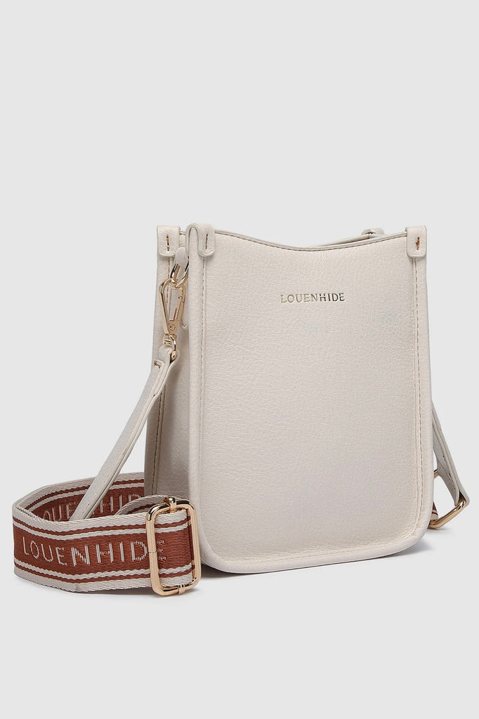 Parker Logo Phone Bag - Vanilla-Louenhide-The Louenhide Parker Vanilla Logo Phone Bag effortlessly combines an elevated aesthetic with everyday functionality. Whether you're heading to the office, running errands or meeting friends for coffee, this mini crossbody bag will be your new go-to. Parker Vanilla features an on-trend and modern silhouette, enhanced by the contrasting stitch details in three classic colourways. Elevate your style with the statement logo webbing guitar strap or keep it minimalistic w