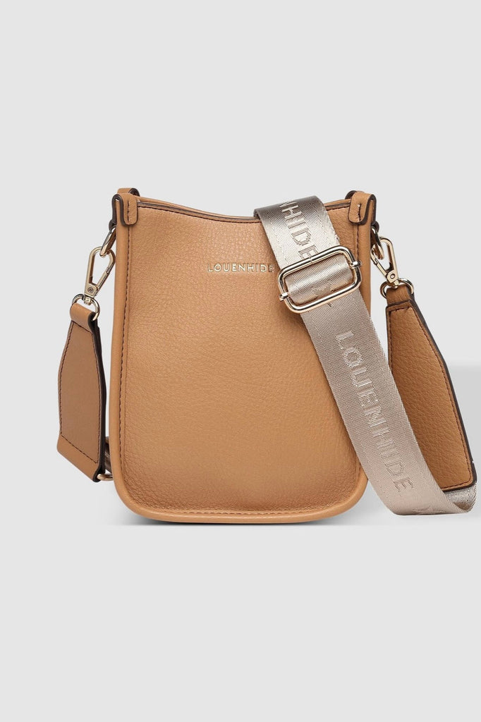 Parker Phone Crossbody Bag - Camel-Louenhide-The Louenhide Parker Camel Phone Crossbody Bag effortlessly combines an elevated aesthetic with everyday functionality. Whether you are heading to the office, running errands or meeting friends for coffee, this minimalistic phone bag will be your new go-to. Parker Camel features an on-trend and modern portrait bag silhouette, enhanced by the contrasting stitch details in two classic colourways. Elevate your style with the adjustable webbing guitar strap or keep i