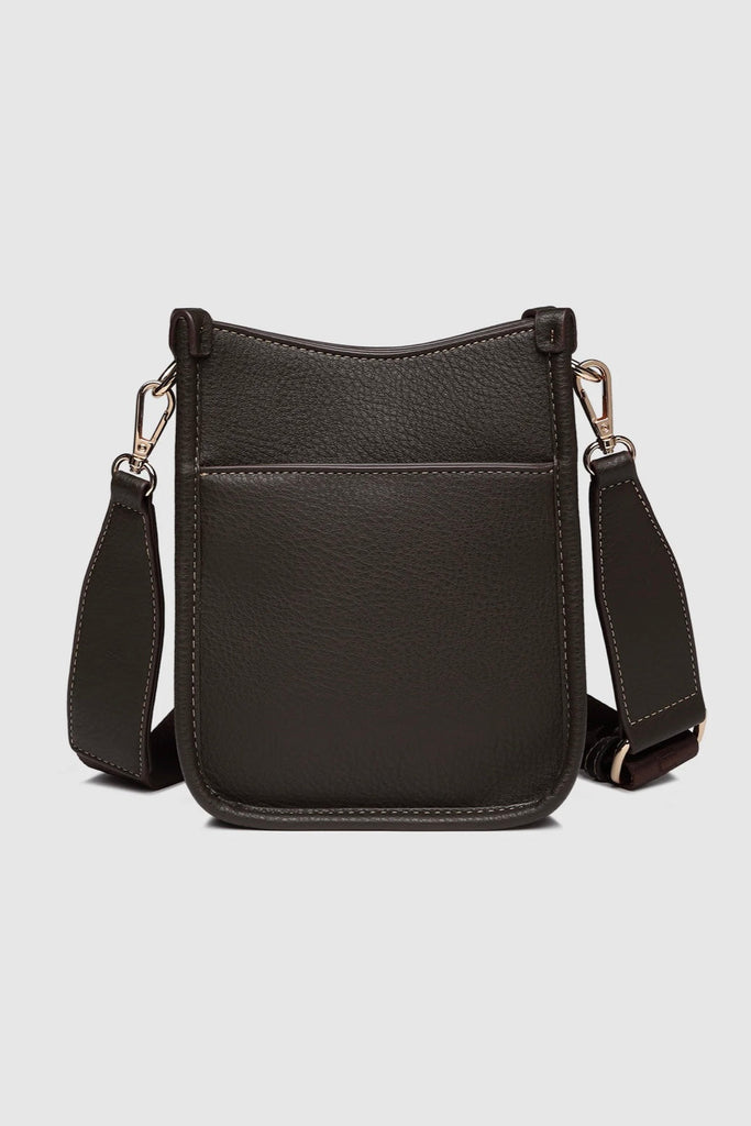 Parker phone crossbody bag - chocolate-Louenhide-The Louenhide Parker Chocolate Phone Crossbody Bag effortlessly combines an elevated aesthetic with everyday functionality. Whether you're heading to the office, running errands or meeting friends for coffee, this minimalistic phone bag will be your new go-to. Parker Chocolate features an on-trend and modern silhouette, enhanced by the contrasting stitch details in two classic colourways. Elevate your style with the sateen webbing guitar strap or keep it simp