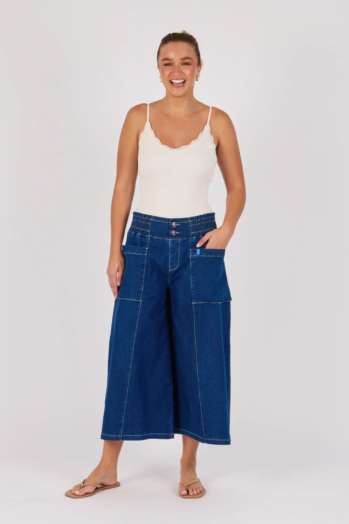 Patch Pocket Wide Leg Jean - Dark Blue-One Ten Willow-Elasticated Waistband Button Front Closure Front Patch Pockets Full Length Wide Leg 75% Cotton 23% Polyester 2% Elastane Model is 176cm (Size 8-10) and wears our size Small Designed in Geelong, Australia-Pash + Evolve